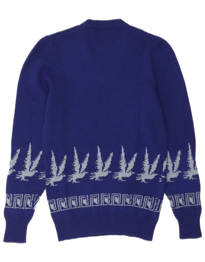 Maglione vintage da uomo con scollo a V piccolo blu Fair Isle