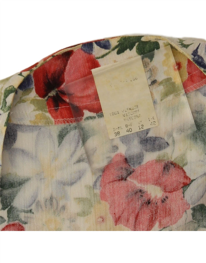 Top corto da donna vintage in camicetta UK 12 Viscosa floreale multicolore media