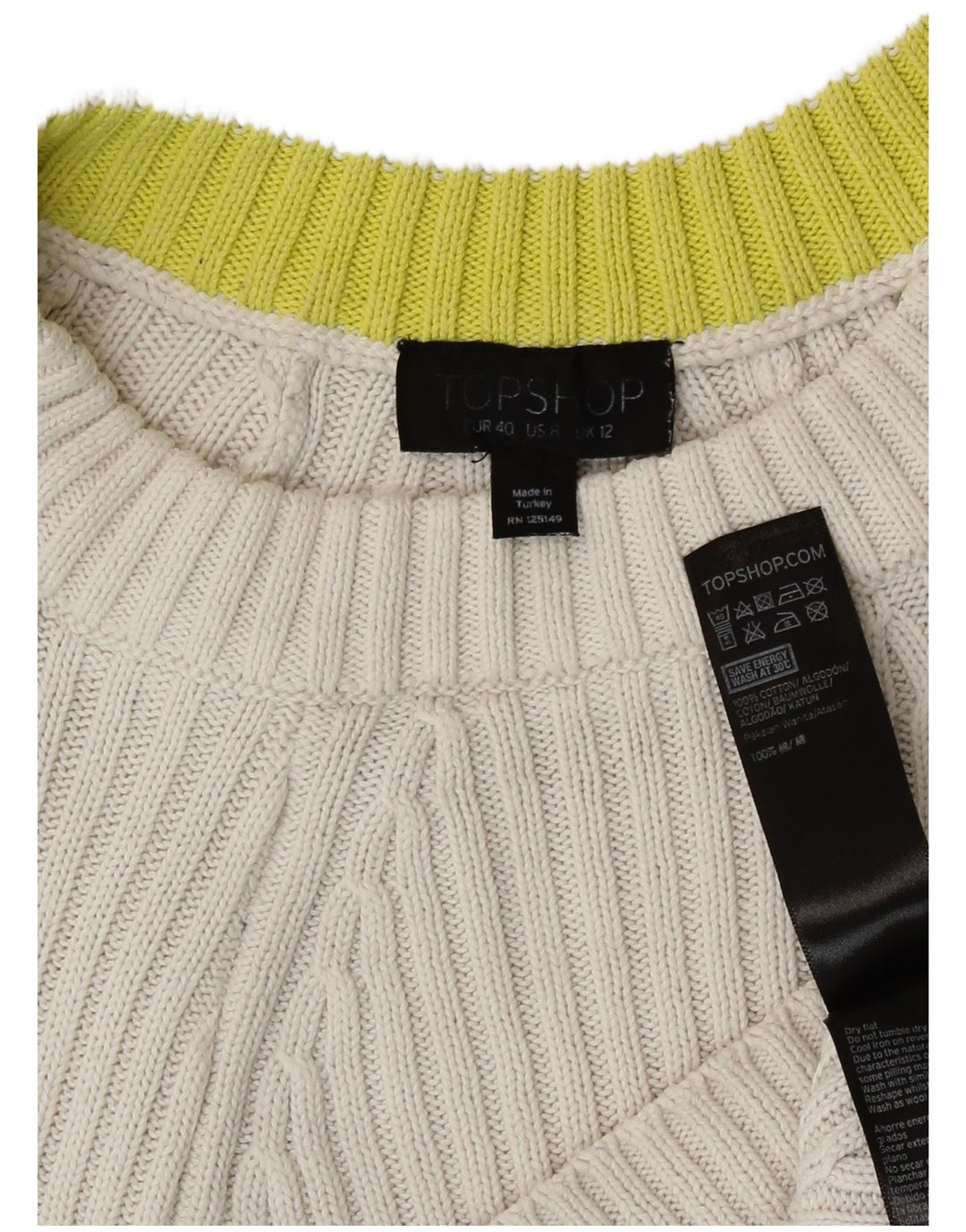 Maglione maglione girocollo oversize corto da donna Topshop UK 12 bianco medio