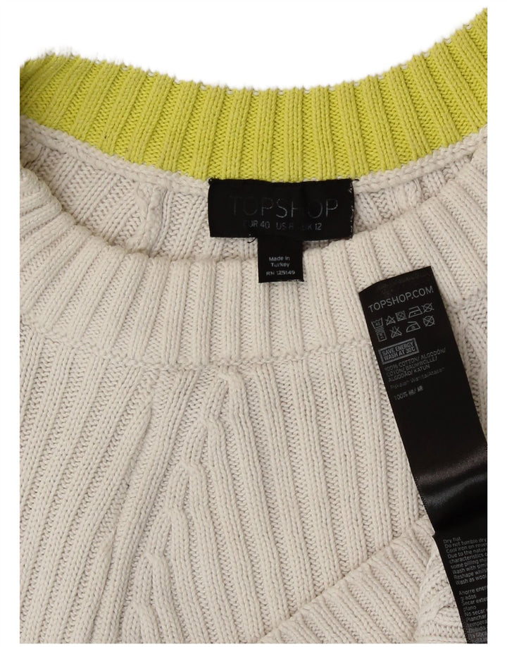 Maglione maglione girocollo oversize corto da donna Topshop UK 12 bianco medio