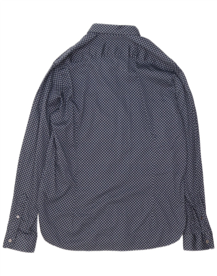 Camicia da uomo Ted Baker taglia 5 XL cotone geometrico blu navy
