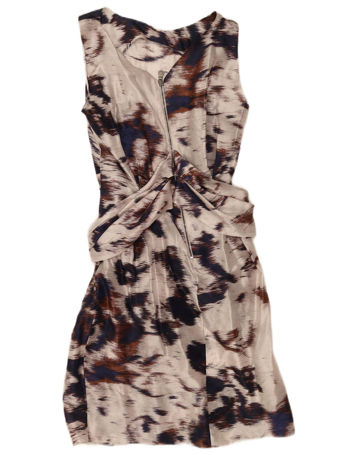 Abito tubino vintage da donna con motivo astratto UK 14 medio bianco sporco