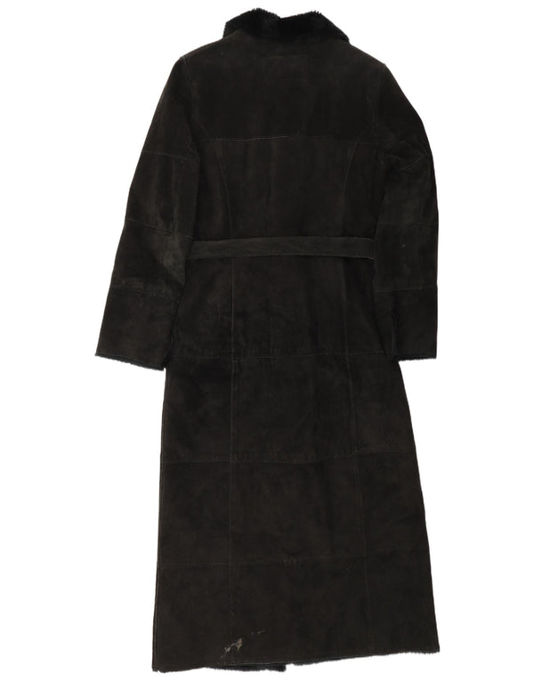 Naf Naf Cappotto da donna in pelle scamosciata Sherpa UK 12 medio in pelle nera invernale