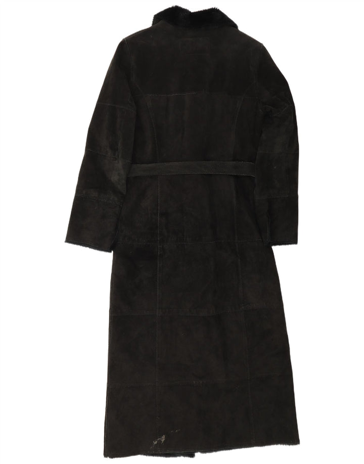 Naf Naf Cappotto da donna in pelle scamosciata Sherpa UK 12 medio in pelle nera invernale