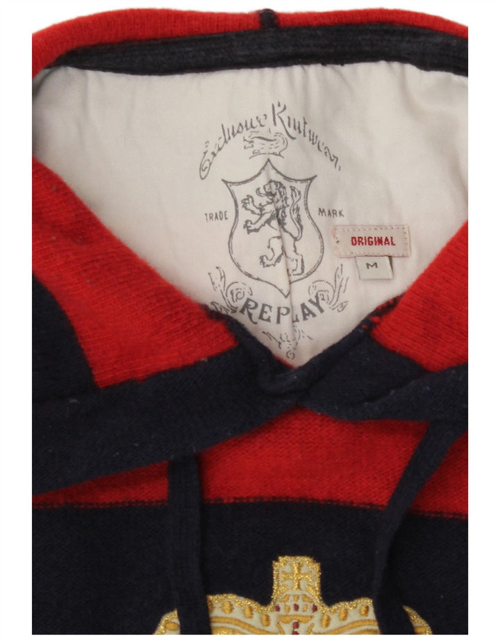 Replay Maglione da uomo con cappuccio grafico a righe rosse medie