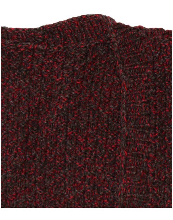 Maglione cardigan senza maniche da donna VINTAGE UK 14 Grande bordeaux screziato