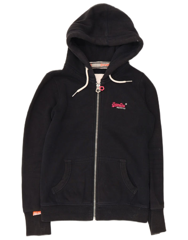 Maglione con cappuccio e zip da donna Superdry UK 8 piccolo cotone nero