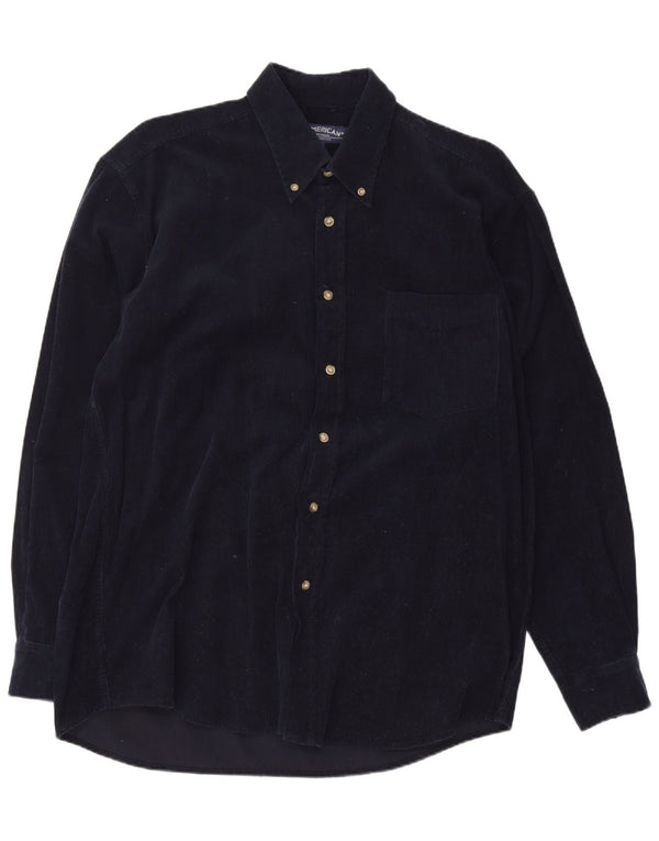 Camicia vintage da uomo in velluto a coste taglia 39/40 cotone medio blu navy