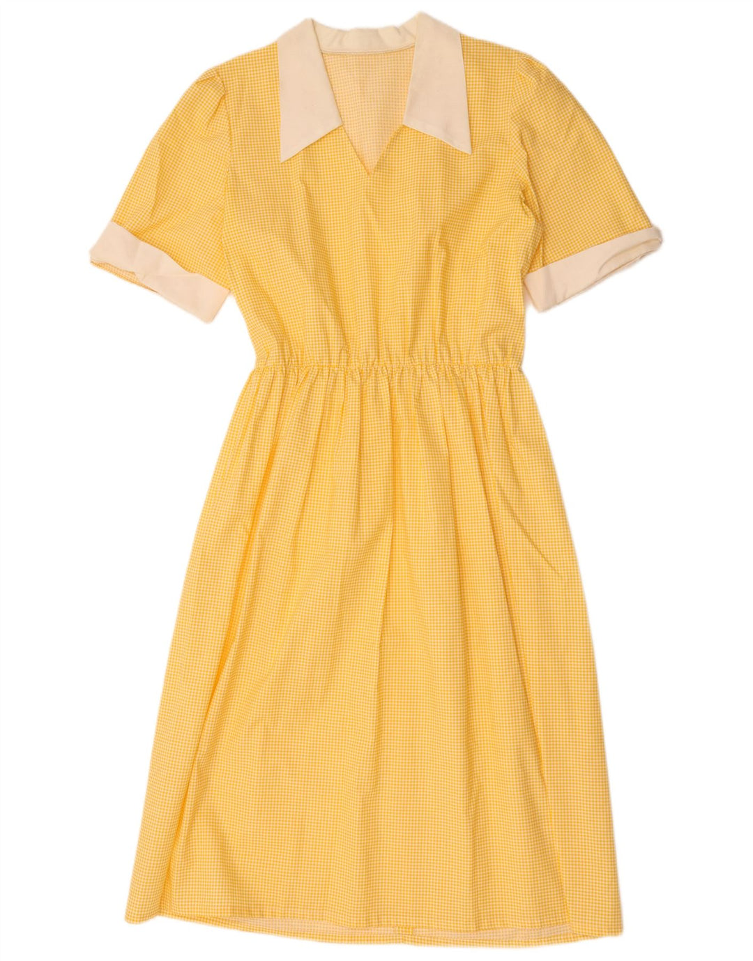 Abito a trapezio da donna vintage UK 12 percalle giallo medio