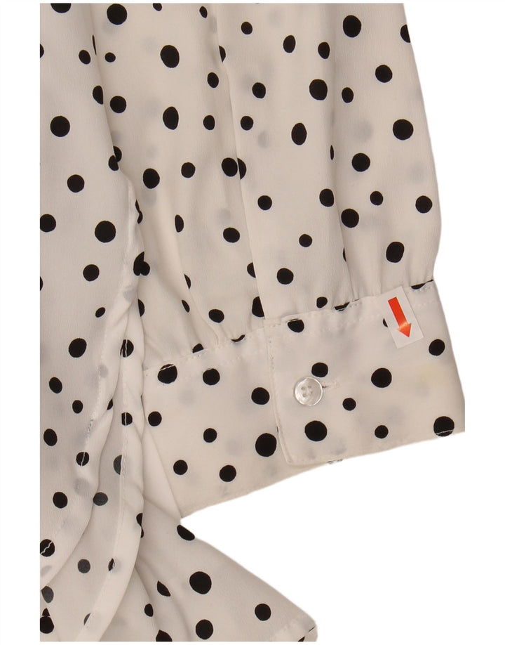VINTAGE Womens Shirt Blouse EU 42 Large White Polka Dot Polyester