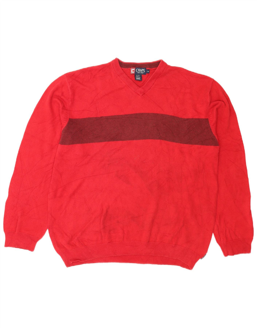 Chaps Uomo Maglione con scollo a V Maglione grande in cotone color block rosso
