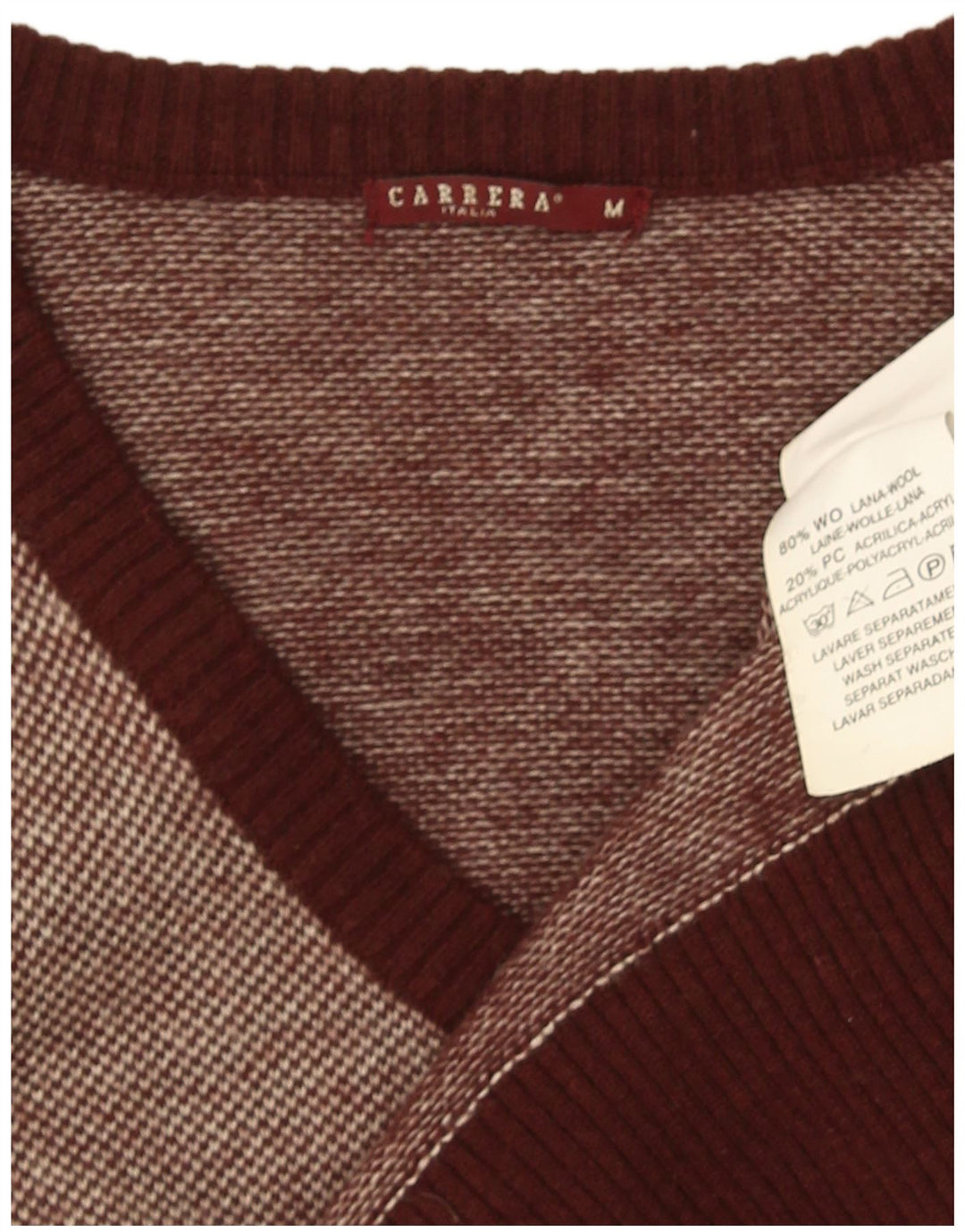 Maglione da uomo con scollo a V Carrera in lana screziata marrone medio