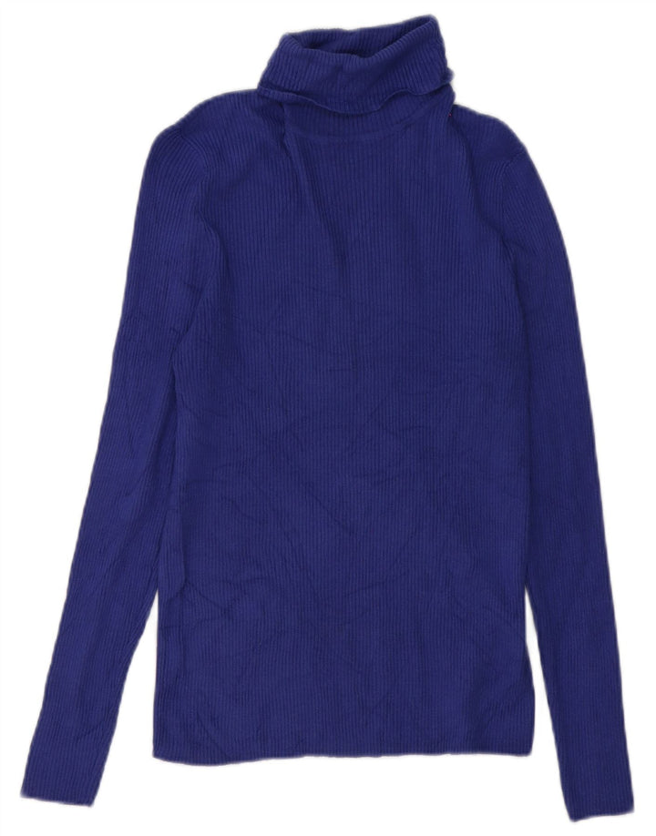 Marks & Spencer Top da donna con collo alto in camicetta UK 12 Viscosa blu medio