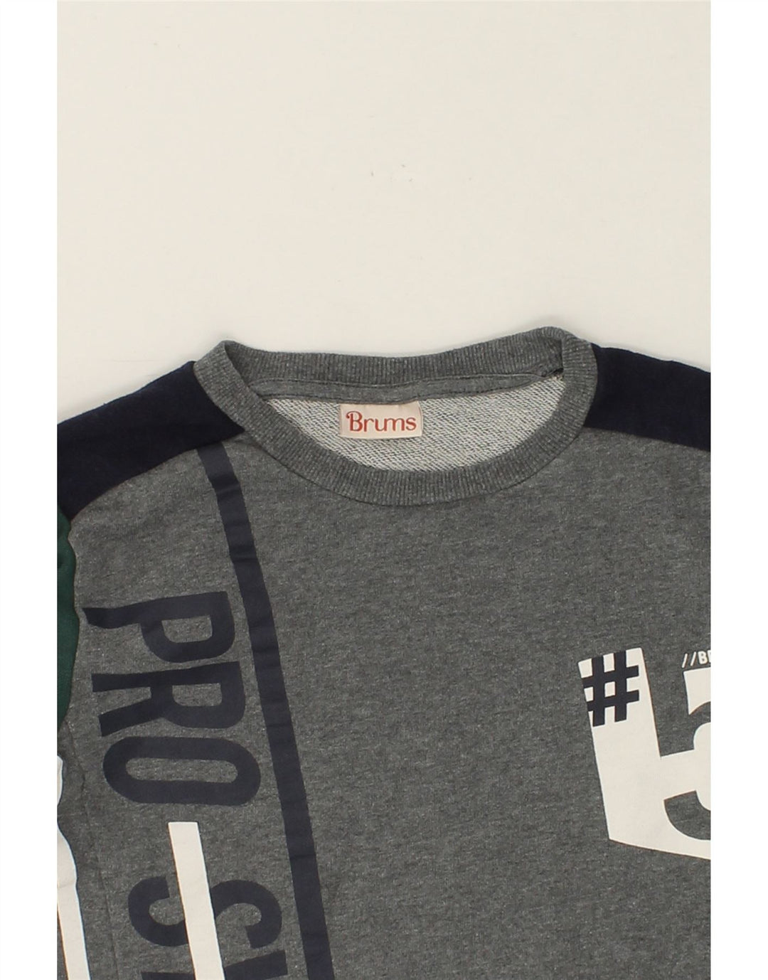 BRUMS Boys Graphic Sweatshirt Jumper 11-12 Years Grey Colourblock Cotton Vintage Brums and Second-Hand Brums from Messina Hembry 