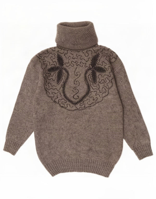 Vintage Womens Roll Neck Jumper Sweater UK 16 Large Grey Floral