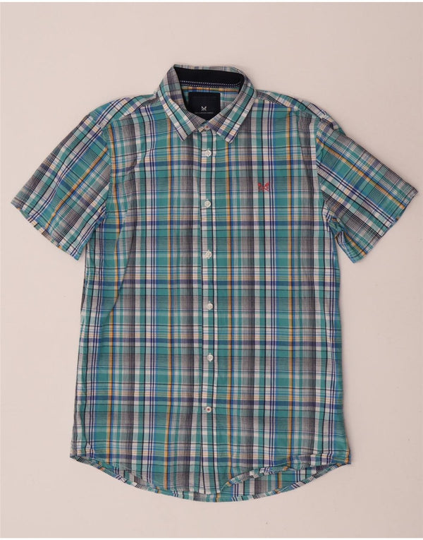 Crew Clothing Camicia a maniche corte da uomo in cotone a quadri blu medio