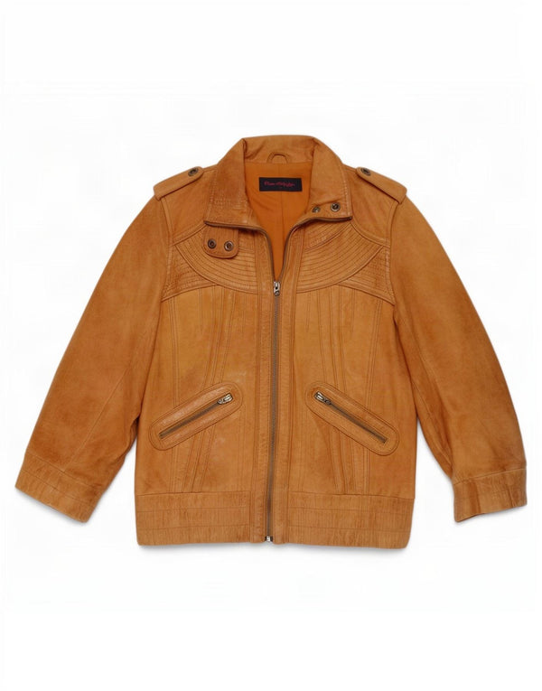 Giacca in pelle militare con maniche a 3/4 da donna Miss Selfridge UK 8 Small Beige