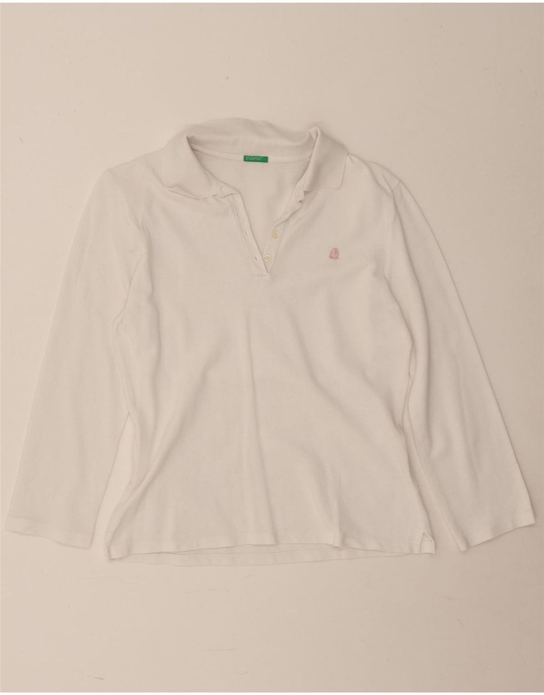 Polo a maniche lunghe da donna Benetton UK 12 Medium Bianca