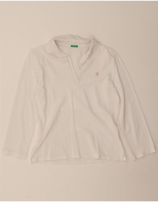 Polo a maniche lunghe da donna Benetton UK 12 Medium Bianca