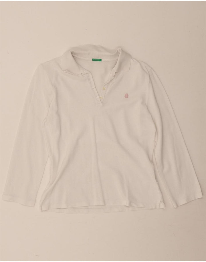 Polo a maniche lunghe da donna Benetton UK 12 Medium Bianca