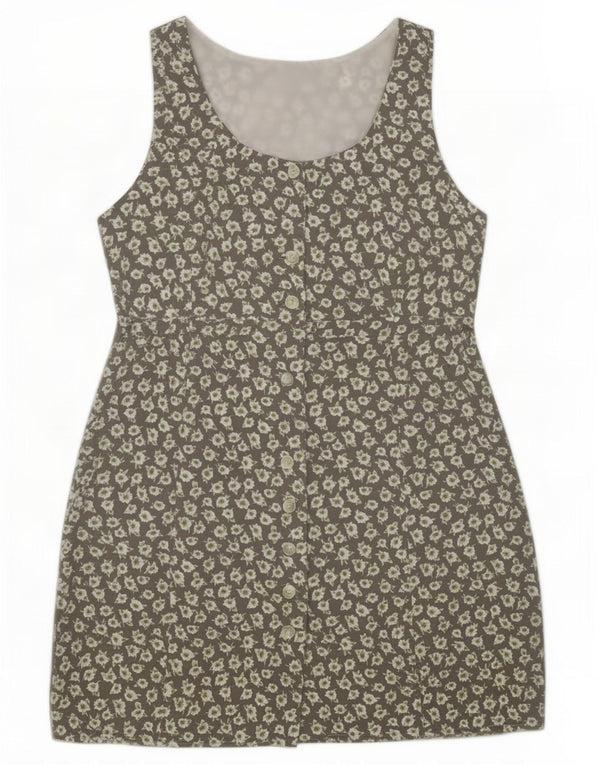 Abito camicia senza maniche vintage da donna UK 12 Grigio medio floreale
