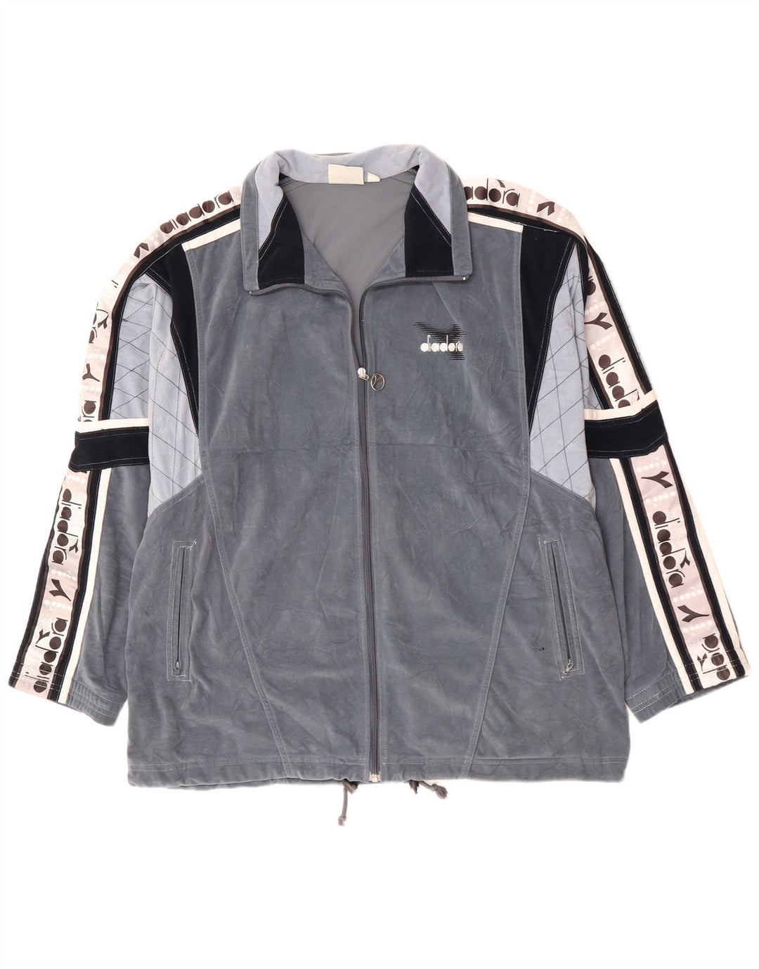 DIADORA Giacca da tuta da uomo in velluto grafico UK 46 XL Grigio Colourblock
