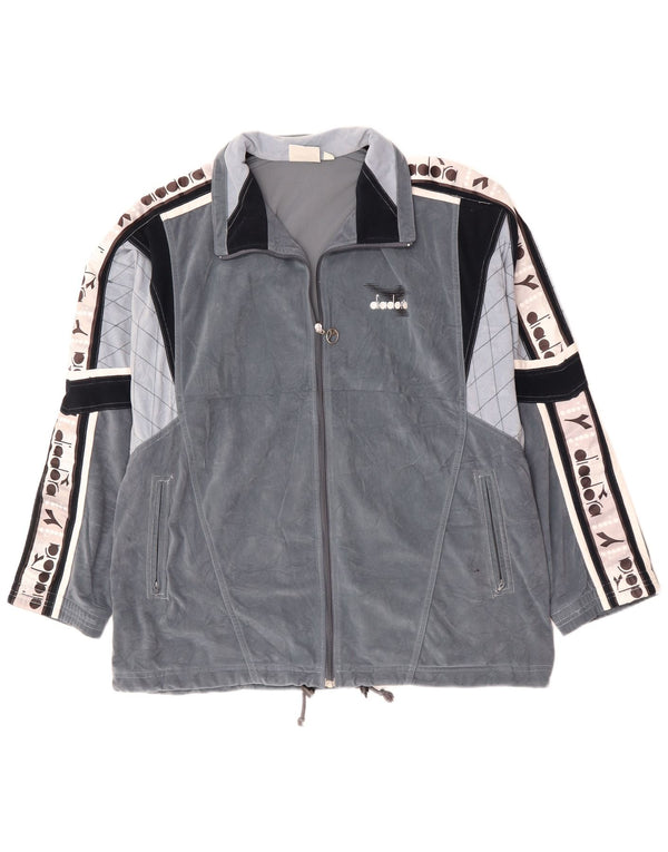 DIADORA Giacca da tuta da uomo in velluto grafico UK 46 XL Grigio Colourblock