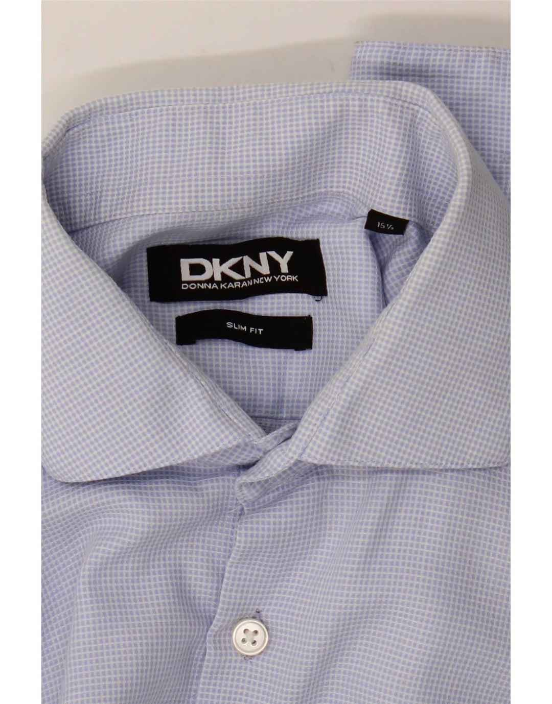 Camicia formale da uomo slim fit Dkny taglia 15 1/2 quadri blu medio