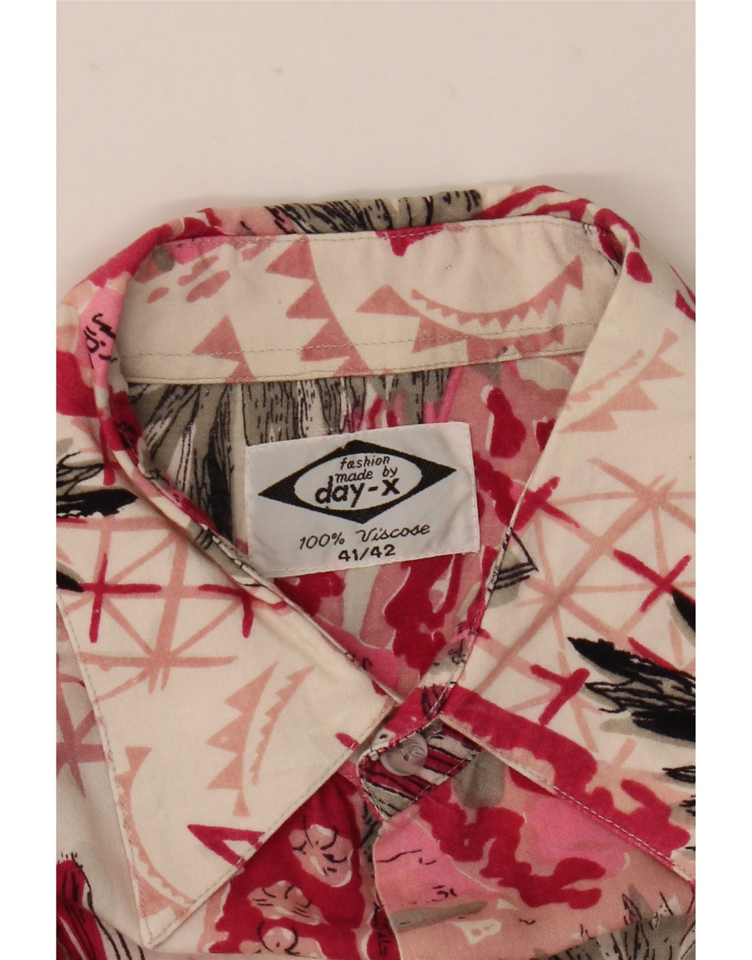 Camicia a maniche corte da uomo Day-X taglia 41/42 grande in viscosa patchwork rosa