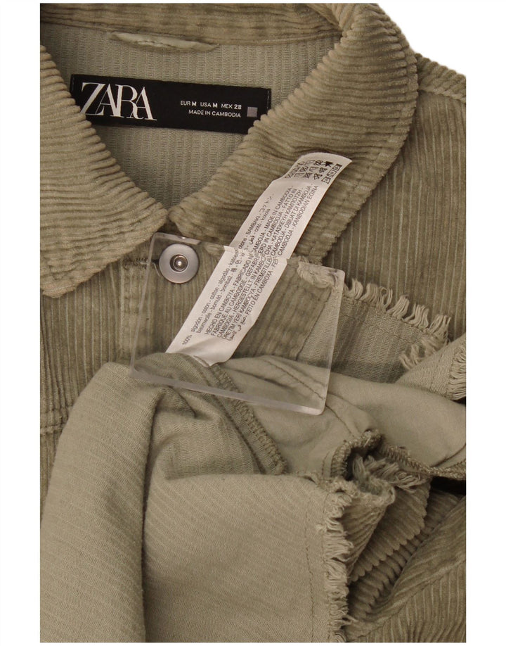 Camicia da donna oversize in velluto a coste Zara UK 14 cotone kaki medio