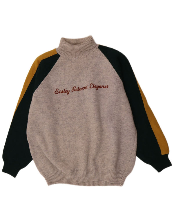 Maglione da uomo con collo alto grafico Sisley XL in lana color block grigio
