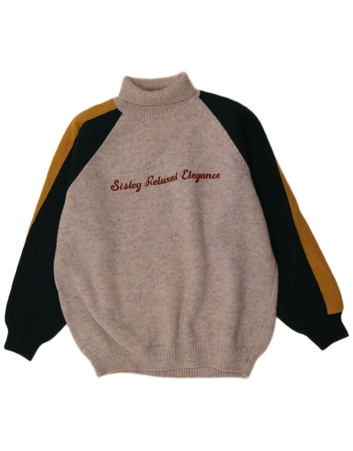 Maglione da uomo con collo alto grafico Sisley XL in lana color block grigio
