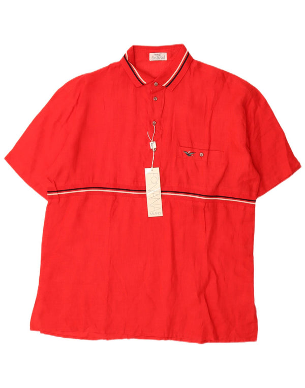 Camicia pullover a maniche corte vintage da uomo XL in lino a righe rosse