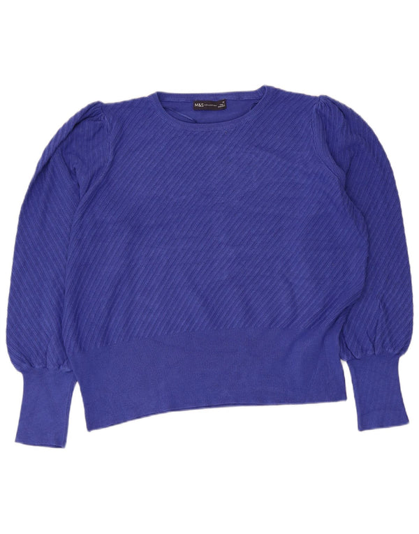 Maglione maglione girocollo corto da donna Marks & Spencer UK 20 2XL viscosa blu
