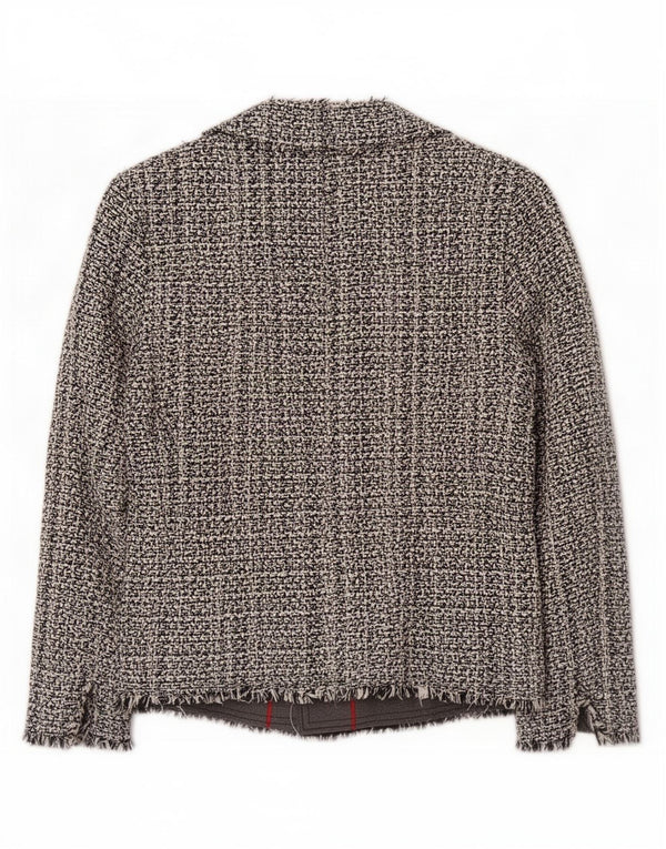 Giacca blazer da donna Benetton UK 14 grande cotone chiazzato grigio