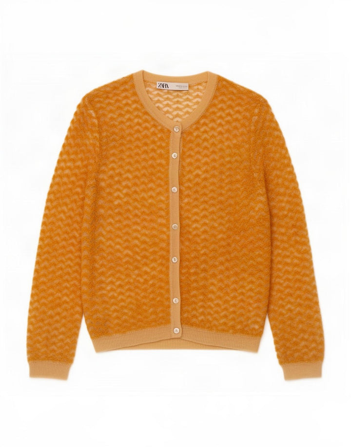 Maglione cardigan da donna Zara UK 12 nylon giallo medio