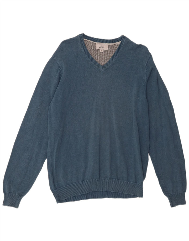 Maglione da uomo Marks & Spencer vestibilità regolare con scollo a V in cotone blu medio