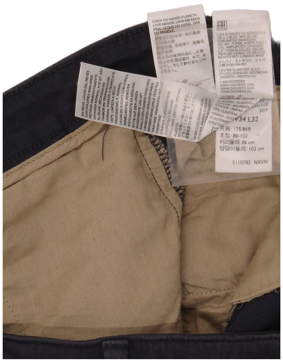 DOCKERS Pantaloni chino dritti da uomo W34 L27 cotone blu navy