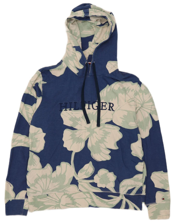 Maglione con cappuccio grafico da donna Tommy Hilfiger UK 16 grande cotone floreale blu