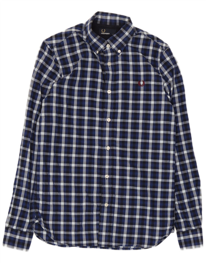 Camicia da uomo Fred Perry piccola in cotone a quadri blu navy