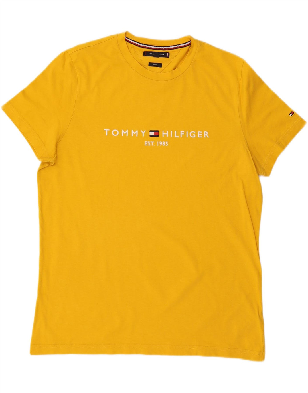 TOMMY HILFIGER T-shirt grafica slim fit da uomo XL in cotone giallo