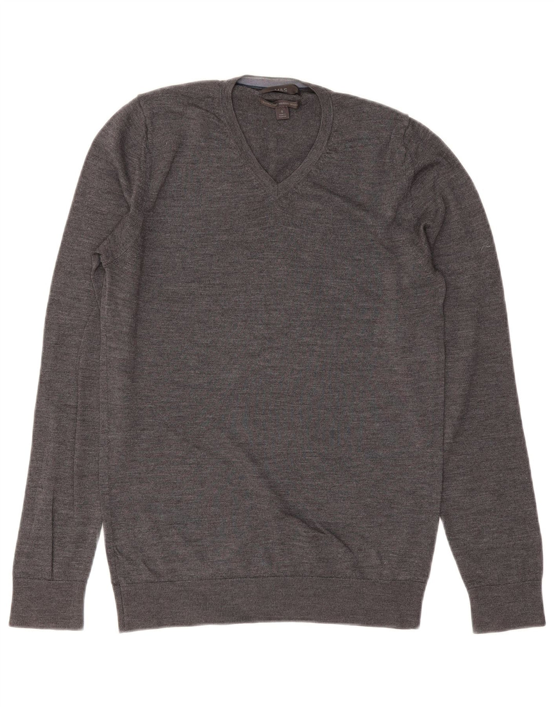 MARKS & SPENCER Maglione da uomo con scollo a V piccolo in lana merino grigia