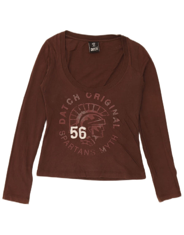 Top grafico da donna a maniche lunghe Datch UK 10 piccolo marrone