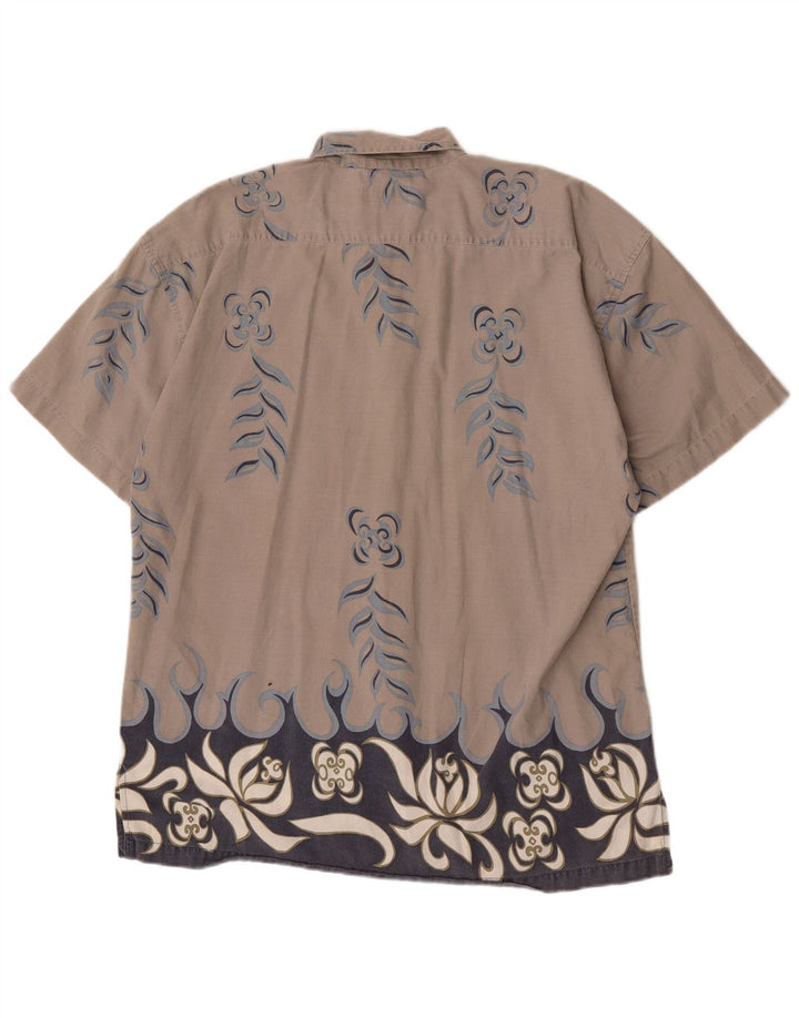 Camicia vintage da uomo a maniche corte in cotone floreale grigio grande