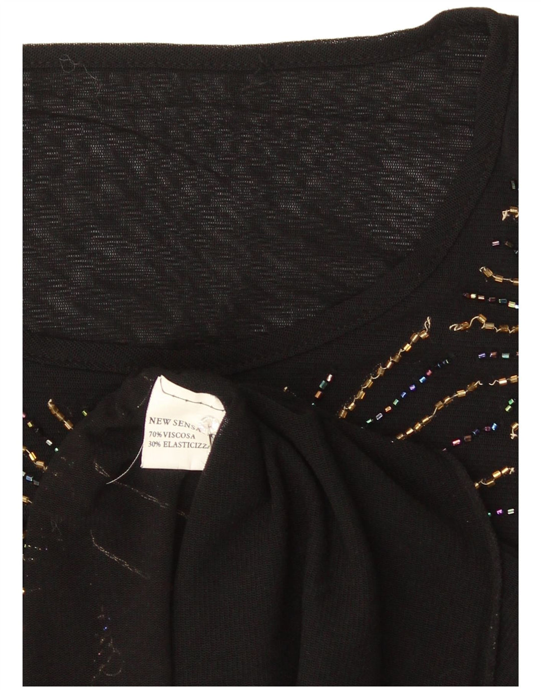 Top da donna vintage a maniche lunghe UK 10 piccolo viscosa floreale nera