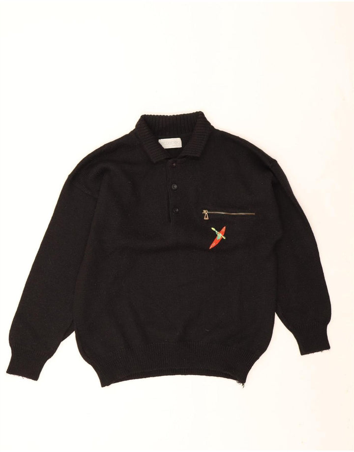 Maglione da uomo Settebello con collo alto, grande, in lana nera