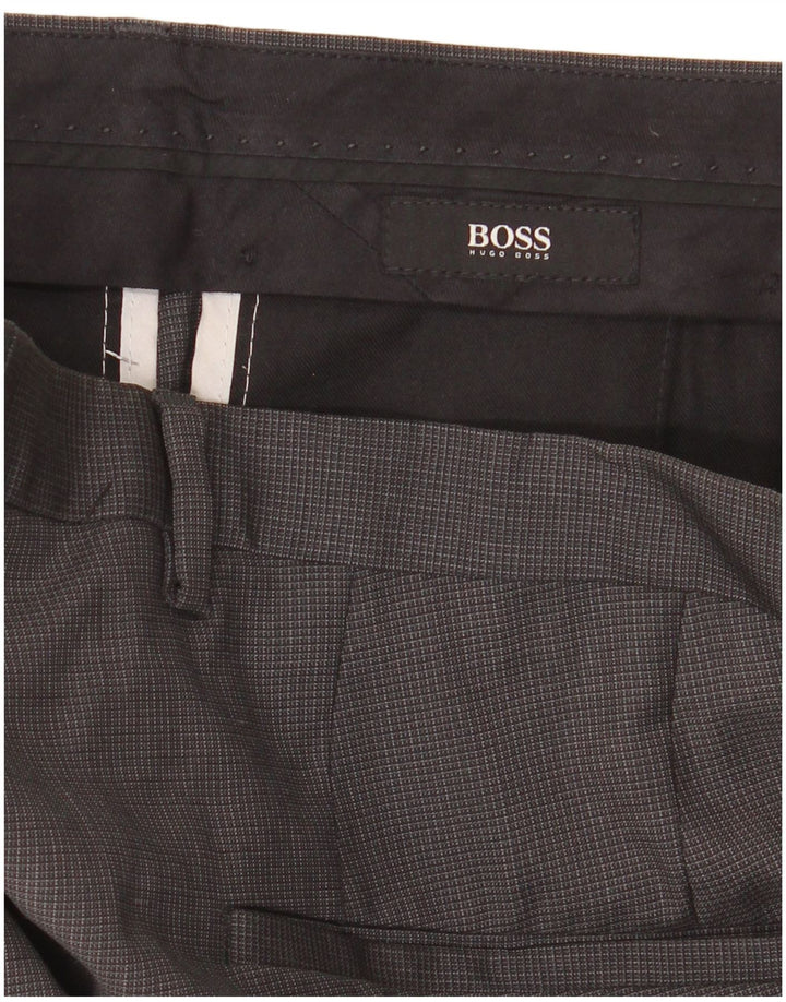 Pantaloni da abito dritti da uomo Hugo Boss IT 48 medio W34 L30 a quadretti grigi