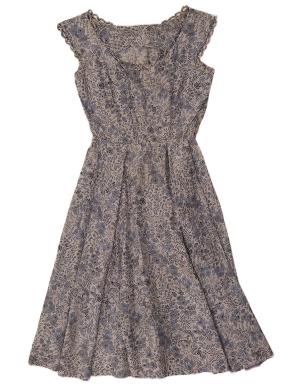 Abito a trapezio da donna vintage UK 12 blu medio floreale