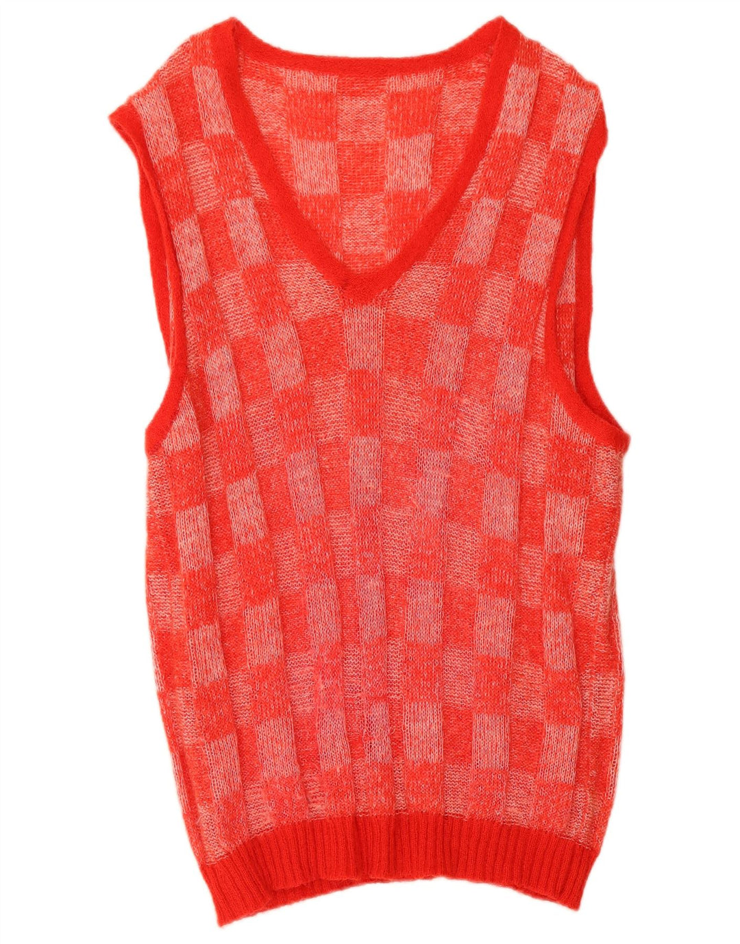 Canotta vintage da donna con gilet lungo UK 14 rosso medio geometrico
