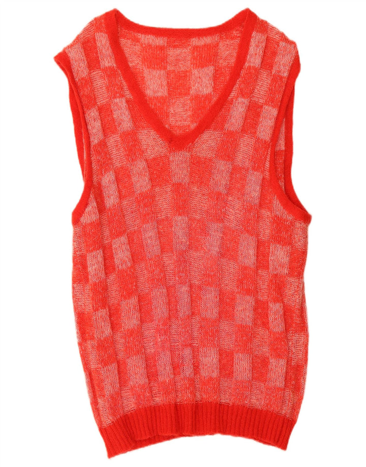 Canotta vintage da donna con gilet lungo UK 14 rosso medio geometrico